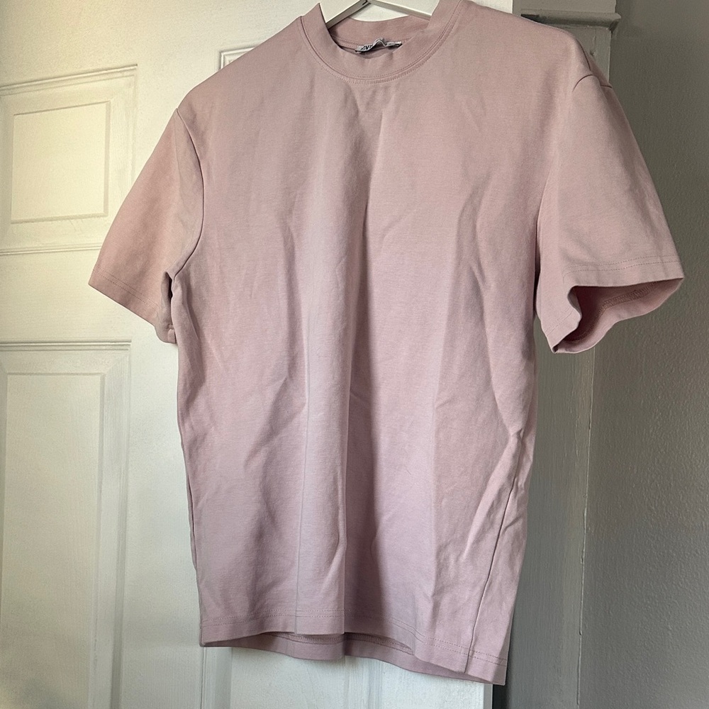 Zara Men's Short-Sleeve Crew T-Shirt in Dusty Pink